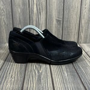 Aravon Women KITT Twin Gore Slip On Shoes Suede Leather Heels Comfort Sz 9 Black